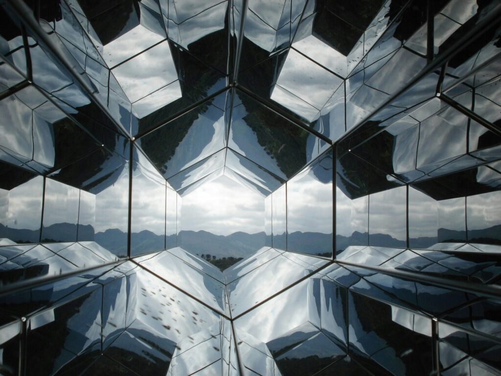 Photo of mountains from inside a building